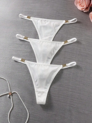 Damskie, minimalistyczne, seksowne stringi w jednolitym kolorze z metalowymi ozdobami 3 szt. 