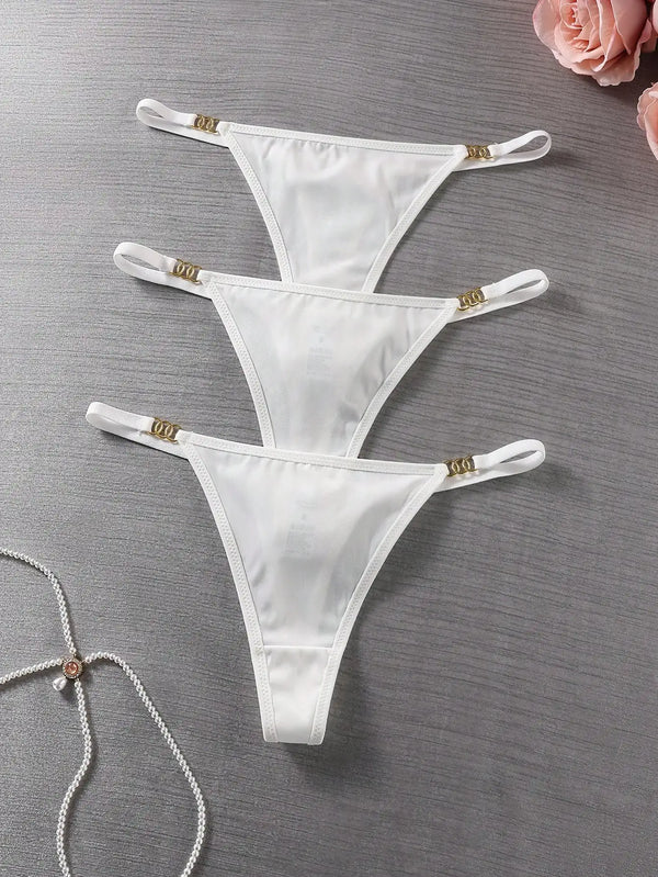 Damskie, minimalistyczne, seksowne stringi w jednolitym kolorze z metalowymi ozdobami 3 szt. 