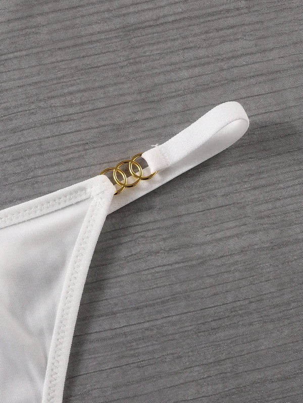Damskie, minimalistyczne, seksowne stringi w jednolitym kolorze z metalowymi ozdobami 3 szt. 